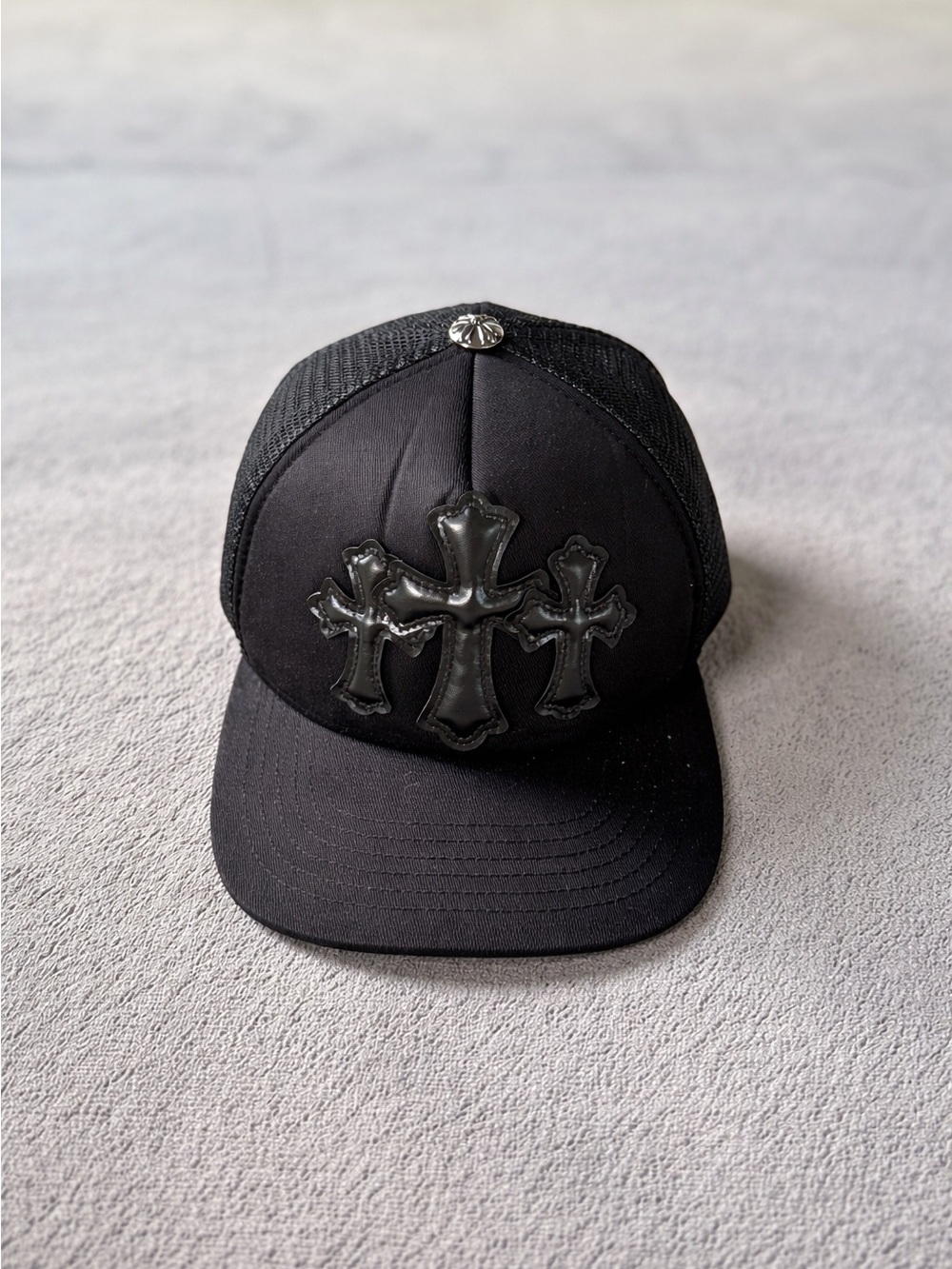 & Other Stories Black Trucker Hat with Cross Appliqués
